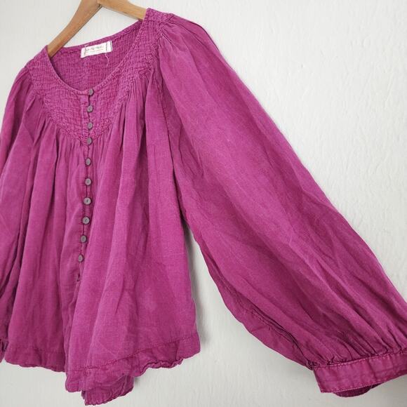 Free People We The Cool Meadow Bohemian Flowy Blouse Long Sleeve Top - Picture 7 of 15